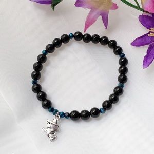 Cute Witch And Onyx Stretch Bracelet, Halloween